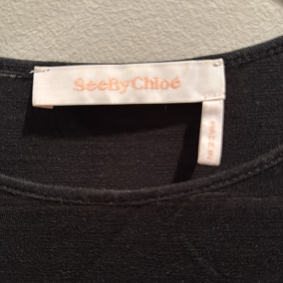 See By Chloe Dark Navy Blue embroidered sleeves Top Small - Picture 2 of 7